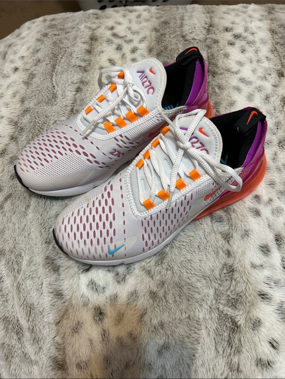 Nike Women's White Sneakers with Pink and Orange Accents